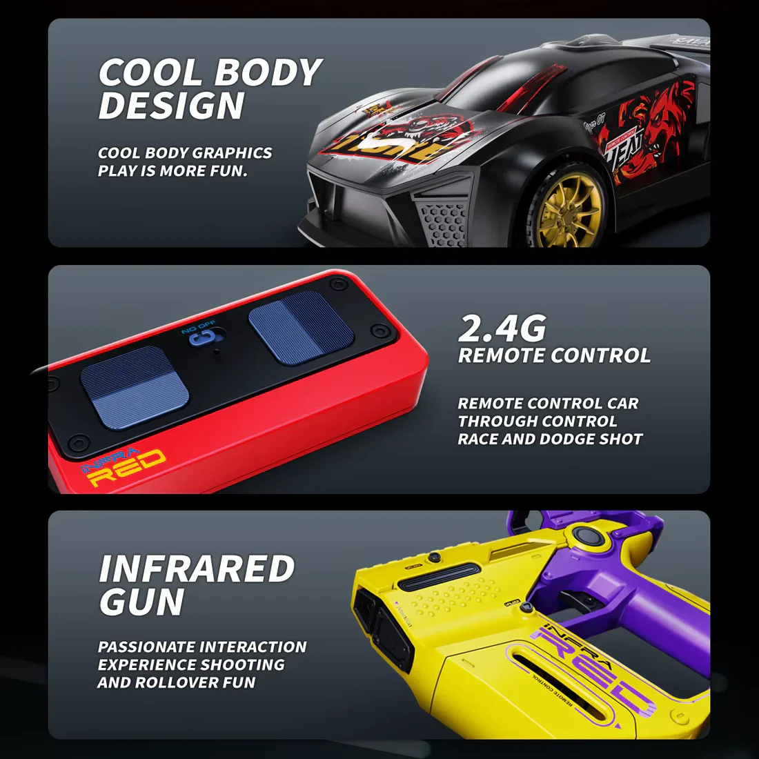 3-in-1 Laser Gun RC Racing Car with Projection Light & Shooting Mode - Image 5