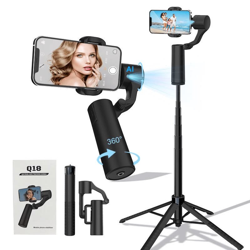 AI Face Tracking Gimbal Stabilizer with Tripod & Selfie Stick