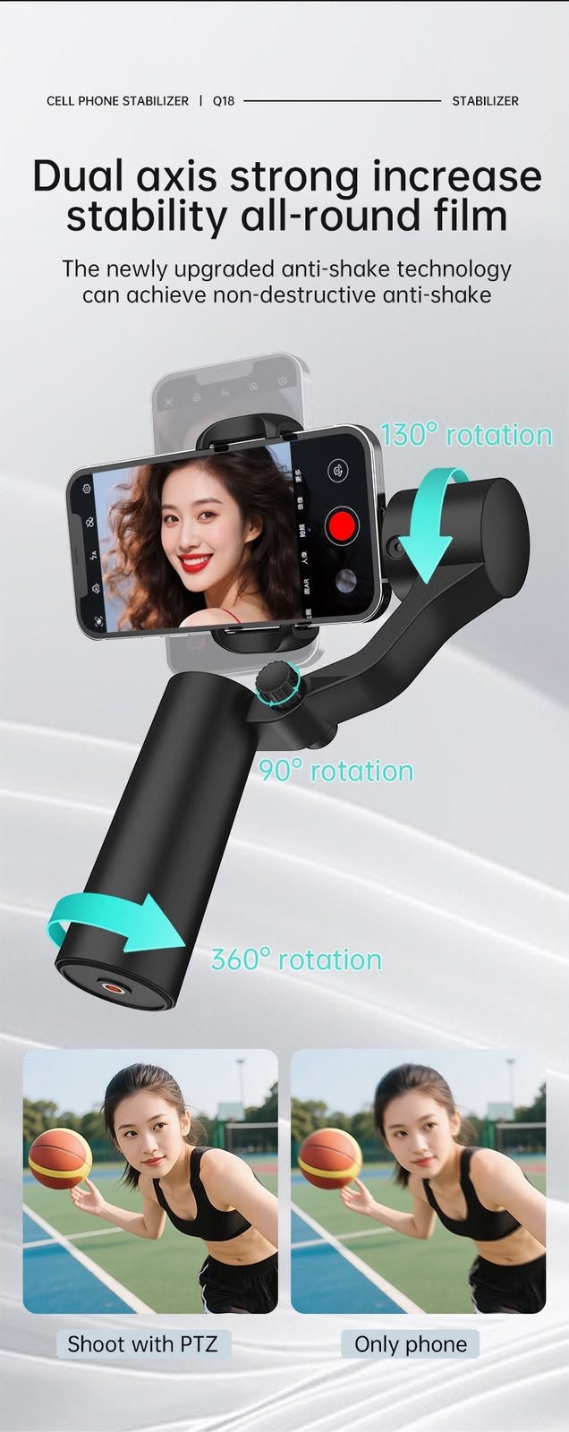 AI Face Tracking Gimbal Stabilizer with Tripod & Selfie Stick - Image 2