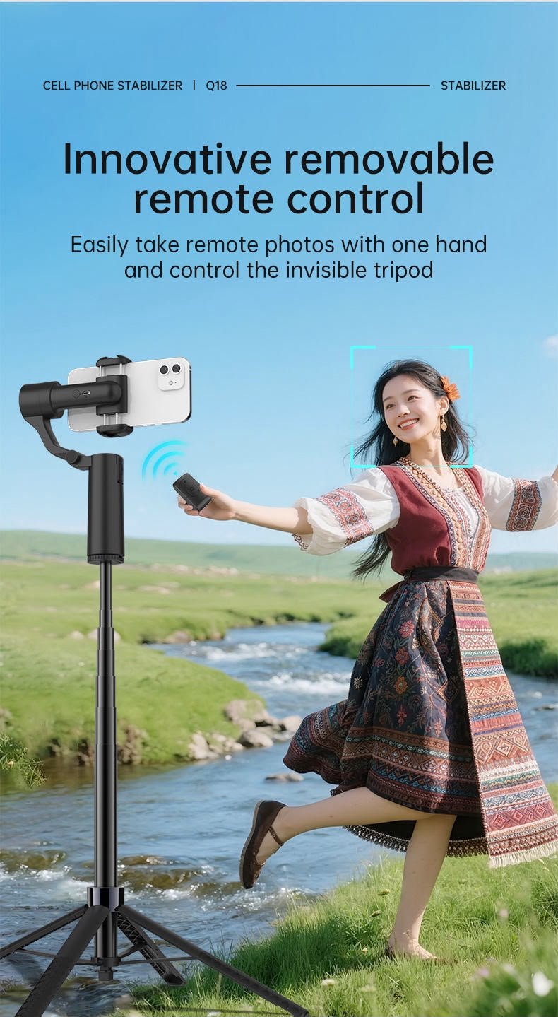 AI Face Tracking Gimbal Stabilizer with Tripod & Selfie Stick - Image 3