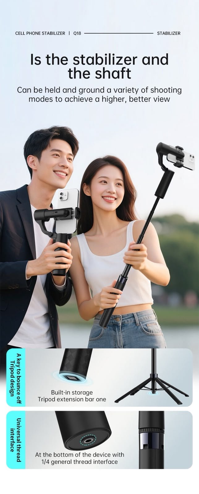 AI Face Tracking Gimbal Stabilizer with Tripod & Selfie Stick - Image 5