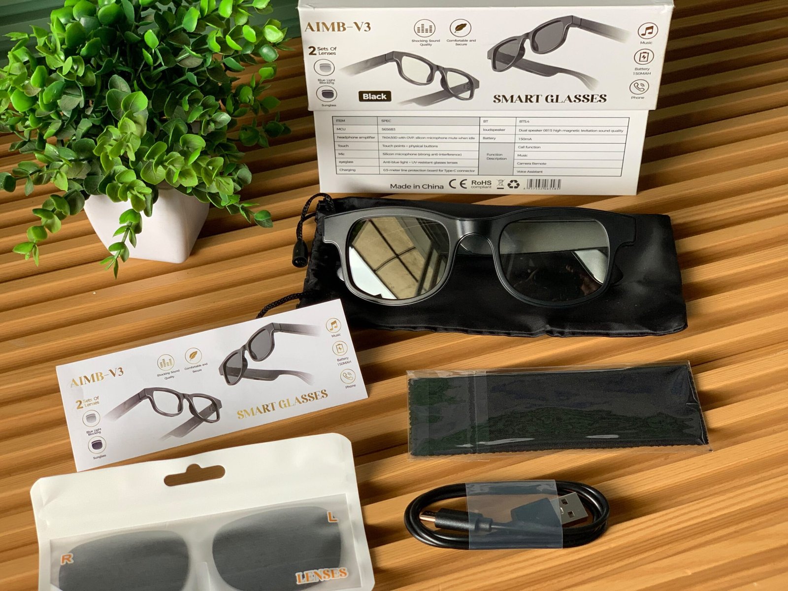 AIMB-V3 Style Smart Glasses with Bluetooth 5.4, Open-Ear Audio & Dual Lenses