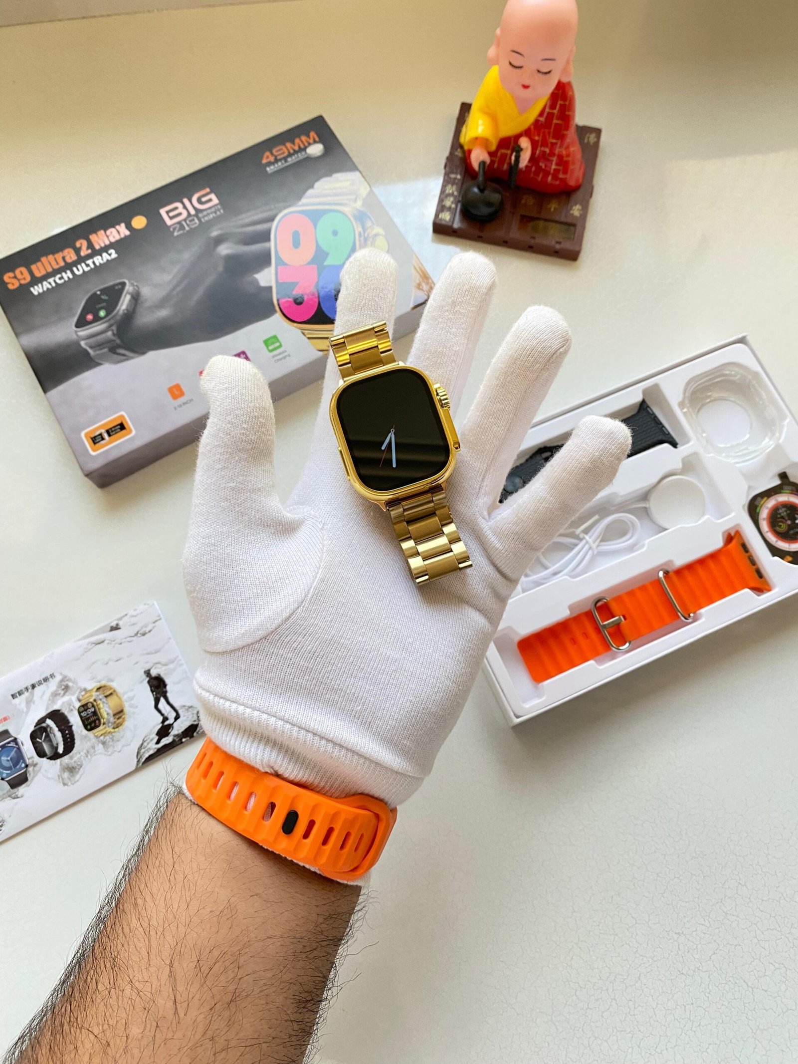 S9 Ultra 2 Gold Smartwatch 4-in-1 Combo Set with Metal & Silicone Straps - Image 2